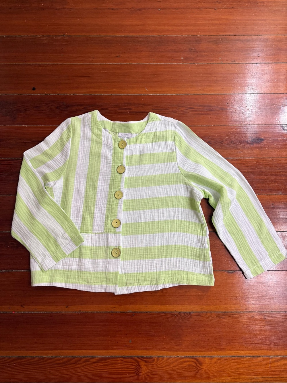 Habitat 100% Cotton Gauze Striped Cardigan/Top Pastel Green Sz L 💚🍄